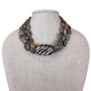 Elegant Vintage Multi-Strand Beaded Necklace With Silver Tone Clasp Statement Pi